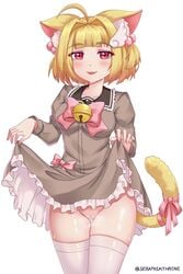 animal_ears dress nekomimi nopan pussy pussy_juice seraphimthrone skirt_lift tail thighhighs uncensored