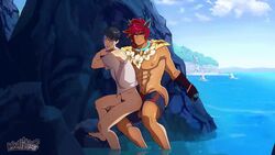 2boys abs anal anal_sex animated aphelios beach black_hair black_hair_bottom domination erection gay league_of_legends light_hair_on_dark_hair male/male male_focus male_only male_penetrated male_penetrating maoh_king muscular muscular_male partially_clothed penetration penis pool_party_series pool_party_sett pubic_hair red_hair red_hair_on_black_hair red_hair_top sett sex standing_sex yaoi