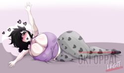 1girls areola_bulge areolae ass big_ass big_breasts black_hair breasts cleavage fat_ass female female_only goth heart hug_invitation huge_ass huge_breasts laying_down laying_on_side lipstick massive_breasts okioppai pandora_(okioppai) round_ass solo thick_ass thick_thighs wholesome