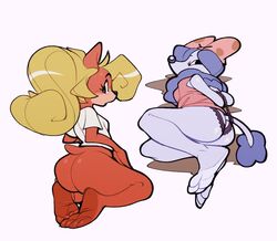 2girls alfred_j._kwak_(series) anthro ass barefoot big_ass big_butt coco_bandicoot crash_(series) crossover feet female multiple_girls poodle shirt submarine_screw tied_hair