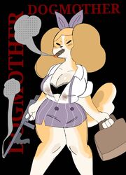 anthro boss_(puppychan) breasts canine cigar cigarette_smoke cleavage dog_ears dog_girl dog_tail female female_focus female_only gun original_character puppychan ribbon solo_female suitcase thighs