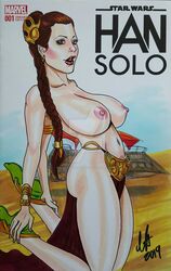 1girls 2019 almostheroesart armlet boots bracelet braid braided_hair brown_eyes brown_hair enslaved_royal erect_nipples female female_only hair_ornament huge_breasts kneeling loincloth princess_leia_organa return_of_the_jedi slave slave_bikini slave_leia slave_outfit slavegirl solo star_wars tatooine topless voluptuous