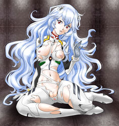 1girls artist_request blue_hair bodysuit breasts clothing female human interface_headset light-skinned_female light_skin long_hair medium_breasts neon_genesis_evangelion nipples pale-skinned_female pale_skin pilot_suit plugsuit rebuild_of_evangelion red_eyes rei_ayanami sole_female solo torn_clothes wardrobe_malfunction