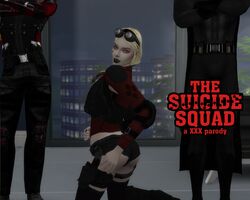 1girls 3d artist_request ass batman_(series) big_ass black_lipstick blonde_hair blue_eyes choker dc dc_extended_universe deadshot devious_desires deviousdesires female female_focus harley_quinn large_ass lipstick pale-skinned_female pale_skin parody posing supervillainess the_sims_4 the_suicide_squad tight_clothing