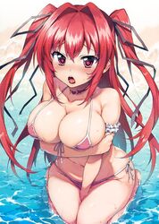 1girls big_breasts bikini breasts cleavage female female_only large_breasts looking_at_viewer mutyakai naruse_mio pink_bikini red_hair shinmai_maou_no_testament solo tagme thick_thighs wide_hips