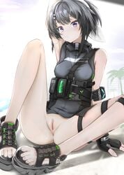 anus arknights bottomless epicnoob278 garter la_pluma_(arknights) pussy uncensored uniform