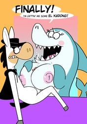 anthro cum duskcy el_kabong equine female furry hanna-barbera horse jabberjaw jabberjaw_(character) jellystone_(hbo_max) large_breasts large_penis male paizuri quick_draw_mcgraw shark titjob warner_brothers