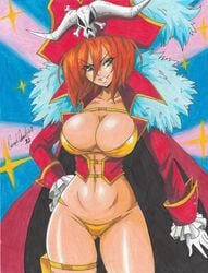 1girls 2021 big_breasts blue_eyes breasts cleavage female female_only huge_breasts lalaco_godspeed large_breasts pencil_(artwork) ravern_clouk red_hair smile smirk solo solo_female space_patrol_luluco tagme thick_thighs