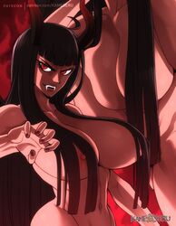 akuma_no_mi big_breasts black_hair breasts breasts_out demon_girl demonio_fleur devil_robin fangs female female_only hair_on_breasts hana_hana_no_mi horns kameseru long_hair nico_robin one_piece post-timeskip red_body red_skin