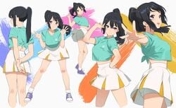 1girls arms_behind_back cheerleader different_poses female female_only hibike!_euphonium kamo_kamen kousaka_reina long_hair looking_at_viewer pose purple_eyes purple_hair skirt skirt_lift solo tagme