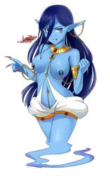 1girls arabian_mythology armlet blue_eyes blue_hair blue_skin djinn female female_only genie jewelry large_breasts linked_piercings long_hair magi:_the_labyrinth_of_magic middle_eastern_clothing middle_eastern_mythology mythology nipple_piercing nipple_rings nipples_to_armlet oinario paimon persian_clothing piercing pointy_ears solo turkish_clothing