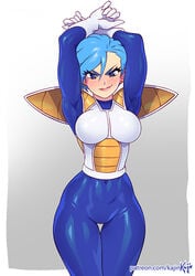 1girls armor big_breasts breasts bulma_briefs cleavage dragon_ball dragon_ball_z earrings female female_only kajinman large_breasts looking_at_viewer saiyan_armor solo vegeta_(cosplay)