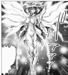 aina_fieeria android angel breasts gentaro_araki gentle long_hair monochrome navel neo_gentle pink pussy wings