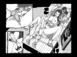 1boy age_difference anus balls bound breasts clothes_pull comic female female_pubic_hair fuk_yu greyscale high_heels large_breasts long_hair lying male milf milftoon_adventure missionary monochrome nipples on_back penis pubic_hair pussy sandals sex shorts spread_legs straight testicles uncensored vaginal_penetration vampire_milf_(milftoon_adventure)