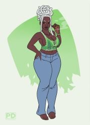 barefoot blunt dreadlocks drugs green_clothing jeans locs non_binary oc pothosdark transgender white_hair