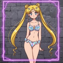 ai_generated bikini bishoujo_senshi_sailor_moon blonde_hair blue_eyes blush breasts female looking_at_viewer navel sailor_moon usagi_tsukino