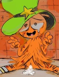 1boy bruise_on_arm bruise_on_face bruise_on_leg bruises cum_in_mouth cumshot facial_hair fucked_silly green_hat hand_gesture hat male star tagme tally_marks tears wander_(wander_over_yonder) wander_over_yonder