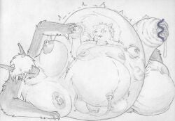 anthro balls belly big_belly breasts dragon duo fangs fetal_movement foreskin futanari genitals herm humanoid intersex male mythological_creature mythological_scalie mythology penis pregnant scalie teeth tr-0761-2 uncircumcised unretracted_foreskin