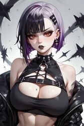 ai ai_generated big_breasts goth goth_girl lust pale-skinned_female pale_skin purple_hair red_eyes short_hair
