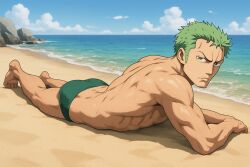 ai_generated beach green_hair male male_only one_piece roronoa_zoro