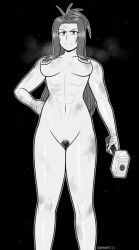 2025 black_and_white elizabeth_amberstone female hair_covering_nipples hammer monochrome nude_female pubic_hair pussy scowl slim solo tagme walkingdeadmann