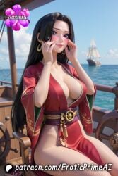 ai_generated black_hair blue_eyes boa boa_hancock clothing eroticprimeai female female_only hancock long_hair one_piece patreon patreon_username white_skin