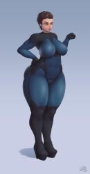 big_breasts big_breasts black_eyes bodysuit breasts brown_hair female female female_focus female_only light-skinned_female light_skin milf mole original original_character satyrsatyr short_hair swimsuit tagme thick_thighs wide_hips