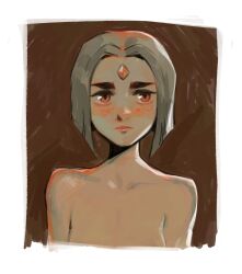 blush blushing blushing_female color colored_sketch dc dc_comics looking_at_viewer naked naked_female nude nude_female raven_(dc) sineprin sketch teen_titans