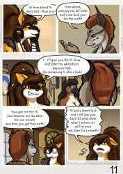 absurd_res anthro brown_hair canid canine canis comic domestic_dog fantasy felid feline female fur german_spitz hair hi_res large_spitz long_hair lynx madlaine_mckraven male mammal medieval prostitution red_eyes spitz the_quest_for_quests tqfq white_body white_fur yellow_body yellow_fur zaiksmckraven