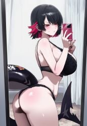 1girls ai_assisted ass ass_bigger_than_head ass_cleavage black_bra black_hair black_thong black_underwear blush cellphone ellen_joe embarrassed fat_ass fat_butt female huge_ass huge_breasts huge_butt lace lace-trimmed_bra lace_trim mirror mirror_reflection mirror_selfie multicolored_hair pawg peace_sign phat_ass phone red_eyes red_hair red_nails selfie shark shark_girl shark_tail side_boob side_view sideboob smartphone tail taking_picture thick thick_ass thick_butt thick_hips thick_legs thick_tail thick_thighs thong truck-kun_art truck_kun underwear zenless_zone_zero