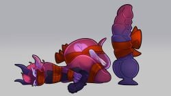 anthro arms_tied ass balls bound bound_together colored genitals halfpricesouls hi_res legs_tied line_art male nude penis ribbons shaded tail