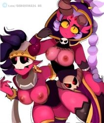 2demons brawl_stars breasts breasts demon_emz_(brawl_stars) demon_girls demon_willow_(brawl_stars) nipples red_skin supercell tagme