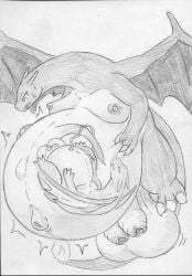 anthro balls belly big_belly breasts diphallia diphallism dragon duo fangs fetal_movement foreskin futanari genitals herm hi_res humanoid intersex loose_foreskin male monochrome multi_genitalia multi_penis mythological_creature mythological_scalie mythology penis pregnant scalie teeth tr-0761-2 uncircumcised unretracted_foreskin