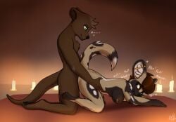 african_wild_dog anthro anthro_on_anthro anthro_penetrated anthro_penetrating anthro_penetrating_anthro ass ass_up barbell_piercing black_nose breasts brown_body brown_fur brown_hair candle canid canine chugging duo ear_piercing fangs female female_penetrated fur hair industrial_piercing kneeling male male/female male_penetrating male_penetrating_female mammal mustelid nipple_barbell nipple_piercing nipples nude nude_anthro nude_female nude_male open_mouth open_smile otter penetration penile penile_penetration piercing sex smile stargazer tail teeth vega_(stargazer)