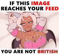 1girls big_breasts blue_eyes boltsthemech breasts color colored cosplay cum cum_on_body cum_on_breasts cum_on_face cum_on_shoulder dark-skinned_female dark_skin english english_text female female_only huge_breasts humanoid large_breasts meme oc original_character rouge_the_bat rouge_the_bat_(cosplay) sega sonic_(series) text text_box white_hair white_hair_female wings