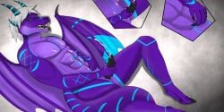 2:1 abs absurd_res ahe_gao animal_genitalia anthro blue_eyes blue_markings bodily_fluids clenched_teeth cum cumshot dragon ejaculation genital_fluids genitals grydir_dacanoor_(griffonki) hair hi_res looking_pleasured male markings masturbation muscular mythological_creature mythological_scalie mythology navel navel_play orgasm_face pecs pedy penile penile_masturbation penis purple_body saliva scales scalie solo tail teeth ventral_scales white_hair wings