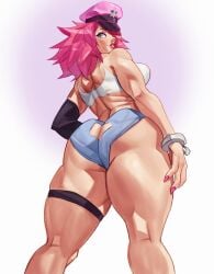 1girls 2025 ass ass_cutout back_view biceps big_ass blue_eyes bottom_heavy breasts calves capcom clothed clothed_female clothing dlusional female final_fight hair hair_over_one_eye hand_on_hip handcuffs hat heart_cutout hi_res human large_ass light-skinned_female light_skin lipstick long_hair looking_back medium_breasts muscular muscular_arms muscular_ass muscular_back muscular_female muscular_legs muscular_thighs nail_polish pink_hair pink_lipstick pink_nails poison_(final_fight) short_shorts shorts simple_background skindentation smile smiling solo sports_bra standing street_fighter tank_top teeth thick_thighs thigh_strap thighs three-quarter_portrait white_background wide_hips