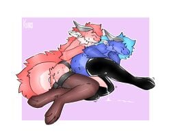anal anal_sex anthro big_tail black_clothing black_footwear black_legwear black_socks black_stockings black_thigh_highs black_thigh_socks blue_body blue_fur blue_hair bodily_fluids cheek_tuft closed_eyes clothing cum cum_drip dragon dripping duo facial_tuft female female_penetrating female_penetrating_male fluffy footwear from_behind_position fur furred_dragon furred_scalie fuzzy genital_fluids glistening glistening_clothing glistening_legwear glistening_stockings hair happy happy_sex hi_res horn huge_tail inner_ear_fluff kyaro latex latex_clothing latex_legwear latex_stockings latex_thigh_highs leeya_(zertyz) legwear long_hair lying male male/female male_penetrated mythological_creature mythological_scalie mythology object_in_ass on_side pegging penetration pink_body pink_fur salmon_fur scalie sex sex_toy sex_toy_in_ass sex_toy_insertion sex_toy_penetration socks spoon_position spooning stockings strapon tail thigh_highs thigh_socks toying_partner tuft zertyz_(character)