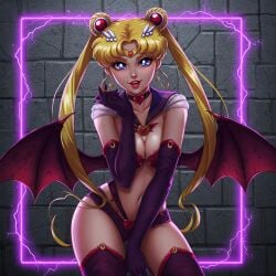 ai_generated bishoujo_senshi_sailor_moon blonde_hair blue_eyes breasts female looking_at_viewer navel open_mouth sailor_moon succubus usagi_tsukino wings