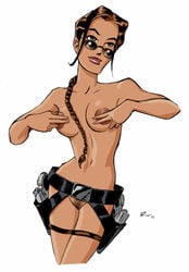 belt bottomless braid brown-tinted_eyewear female female_only functionally_nude holster human lara_croft lara_croft_(classic) looking_over_eyewear looking_over_glasses looking_over_sunglasses miravi mostly_nude solo sunglasses tactical_nudity tagme thigh_strap tinted_eyewear tomb_raider