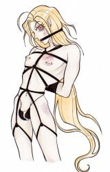 1boy bites blonde_hair bondage bruises hugo_vlad long_hair male male_only pierced_nipples piercing piercings pretty_boy red_eyes submissive_male zenless_zone_zero