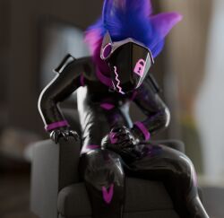 2025 3d_(artwork) anthro blender_(artwork) bulge bulge_grab chastity_bulge chastity_device clothing desperation digital_media_(artwork) drone dronification featureless_crotch fur glistening holding_crotch latex latex_clothing latex_skinsuit lock_bulge lock_symbol looking_at_crotch machine male male_focus male_only mind_control null null_bulge null_bulge_squeeze protogen protogen_visor purple_body purple_fur rubber_clothing skinsuit solo spreading submissive tanza3d tanza_(tanza3d) tight_clothing tuft