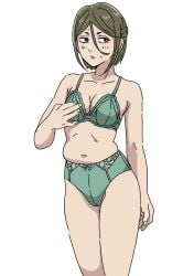 bra brown_hair cleavage female female_only gegege_no_kitarou hair_between_eyes kitarou_tanjou_gegege_no_nazo lingerie milf osada_toshiko panties plump sacosaco_re0 short_hair small_breasts solo underwear