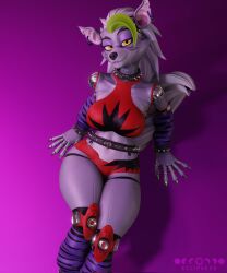 2025 3d 3d_(artwork) anthro big_breasts breasts clothed ear_piercing eclipse3d female female_focus five_nights_at_freddy's five_nights_at_freddy's:_security_breach furry looking_at_viewer piercing purple_body purple_skin robot robot_girl robot_humanoid roxanne_wolf_(fnaf) seductive solo wolf wolf_girl yellow_eyes