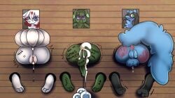 anthro ass balls body_writing colored female genitals glory_wall halfpricesouls hi_res line_art male nude penis pussy shaded tail