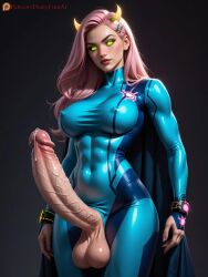 1futa ai_generated clothed clothing dick_out dustyfutaai erection fantasy female futanari huge_balls huge_cock intersex large_breasts large_penis penis solo_focus solo_futa suit tight_clothing