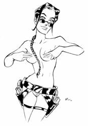 casual female female_only human lara_croft lara_croft_(classic) looking_over_eyewear looking_over_glasses looking_over_sunglasses miravi monochrome solo sunglasses tactical_nudity tagme tinted_eyewear tomb_raider