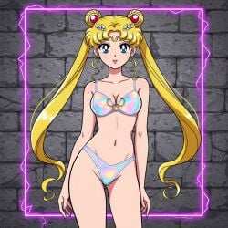 ai_generated bikini bishoujo_senshi_sailor_moon blonde_hair blue_eyes breasts female looking_at_viewer navel sailor_moon usagi_tsukino