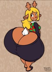 1girls anthro ass_cleavage blonde_hair bottom_heavy deer_girl deltarune fat_ass female female_only furry huge_ass hyper_ass long_hair massive_ass noelle_holiday skirt th1ckandtw1sted