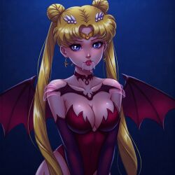 ai_generated bishoujo_senshi_sailor_moon blonde_hair blue_eyes breasts cum cum_in_mouth female looking_at_viewer sailor_moon succubus usagi_tsukino